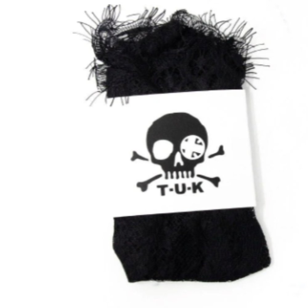TUK black lace ankle socks with ribbon NEW